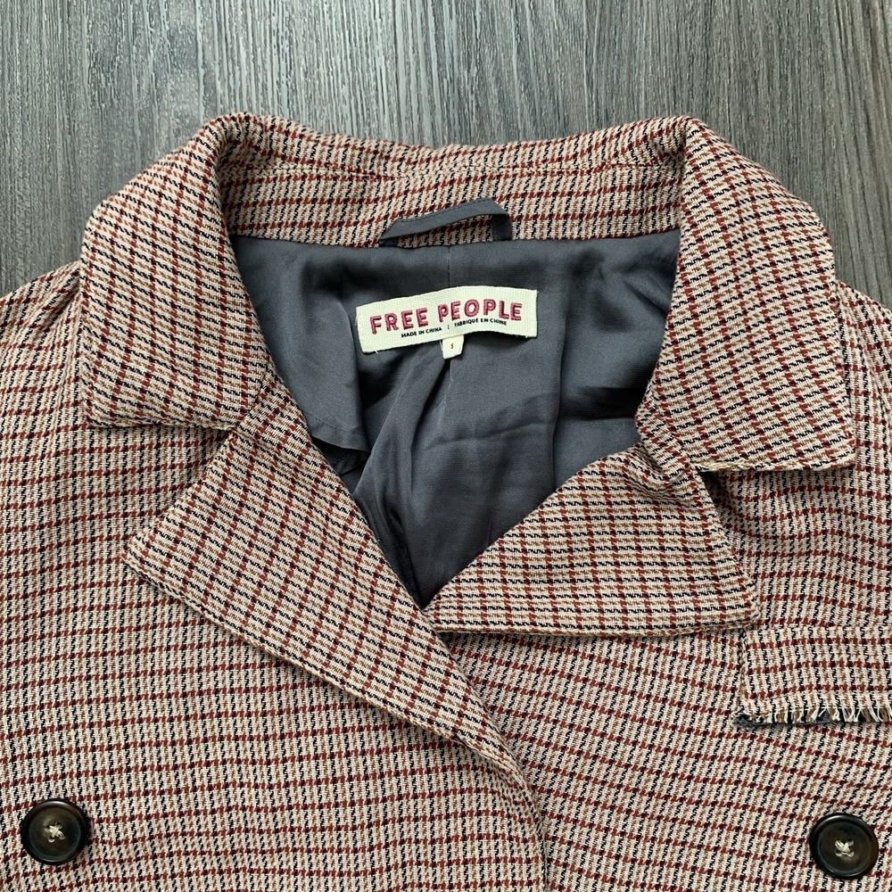 Free‎ People Plaid Double Breasted Blazer Raw Edge Womens Small